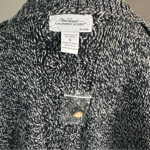 Vermont Country Store Wool Blend Cable Knit Marbled Navy Blue Cardigan Size L - Picture 10 of 12